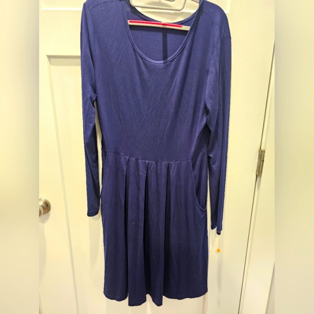 Korsis Navy Blue Empire Waist Pocket Dress Women’s Size Large Long Sleeve